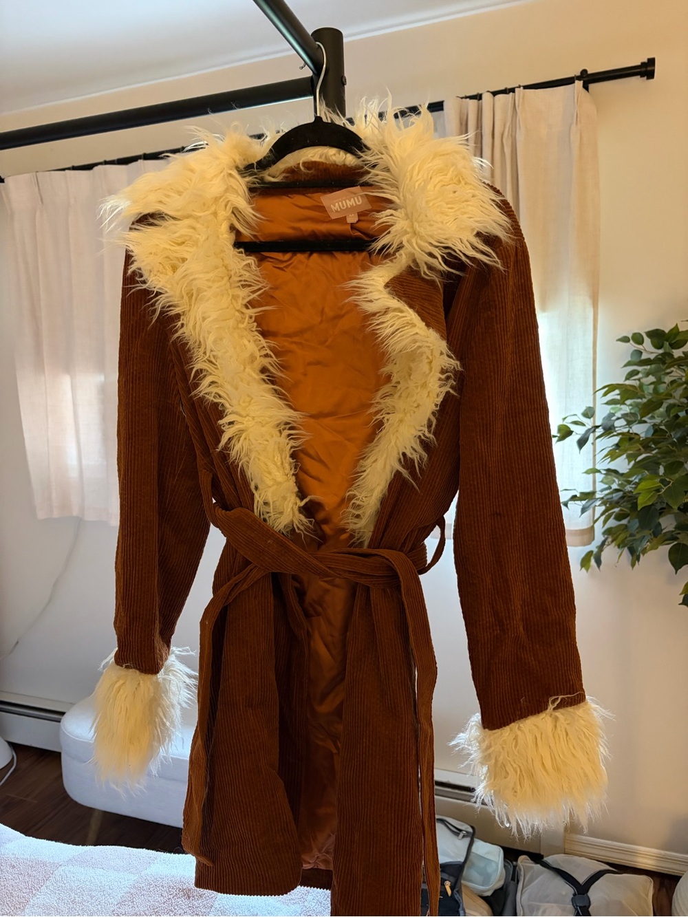 Show Me Your MuMu Rust Corduroy Trench with Cream Faux-Fur Trim